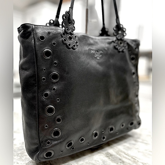 Prada Authentic Smooth Soft Leather Tote Bag with Grommets - Picture 4 of 13